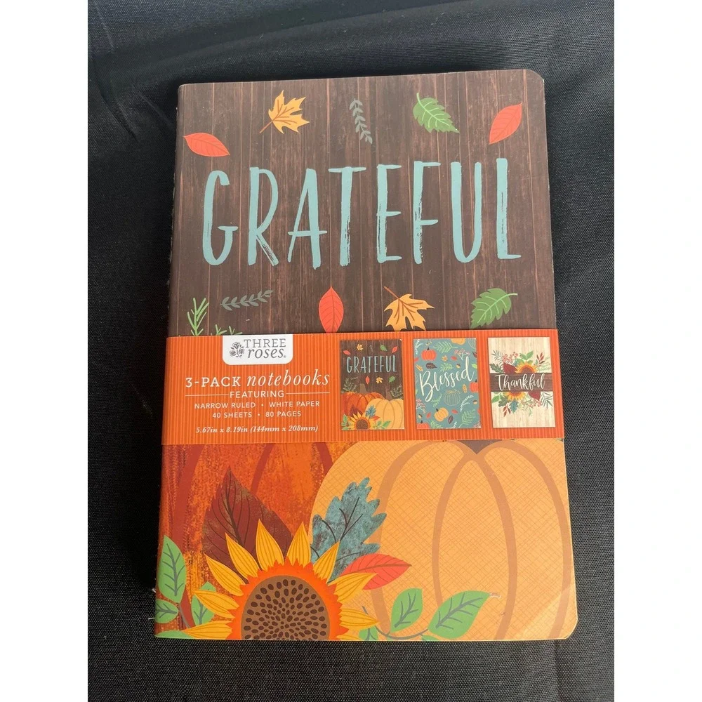 Three Roses 3 Pack Notebooks Grateful Blessed Thankful Sunflower Autumn Leaves